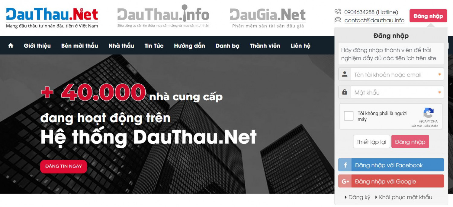 Chọn icon đăng nhập để đăng nhập bằng tài khoản đã được khởi tạo trên dauthau info