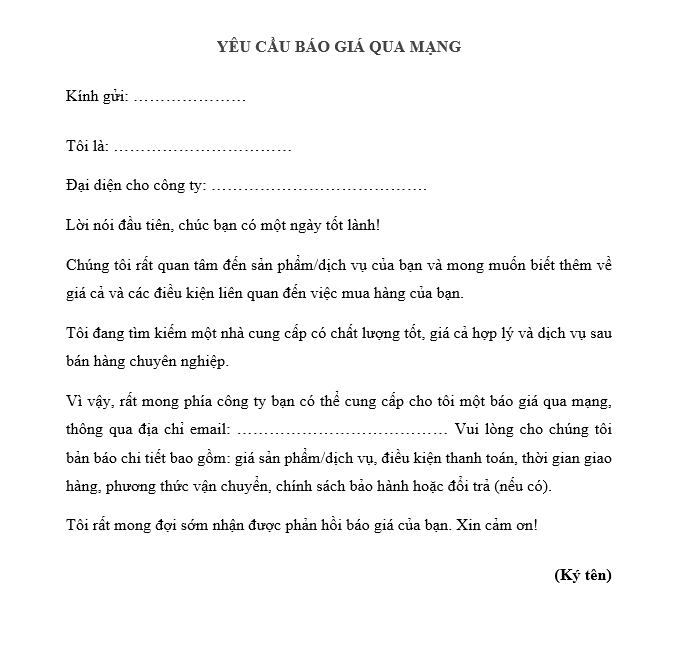 phiếu yêu cầu báo giá