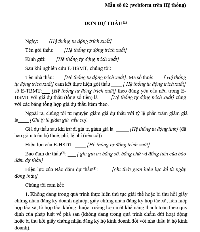 đơn dự thầu